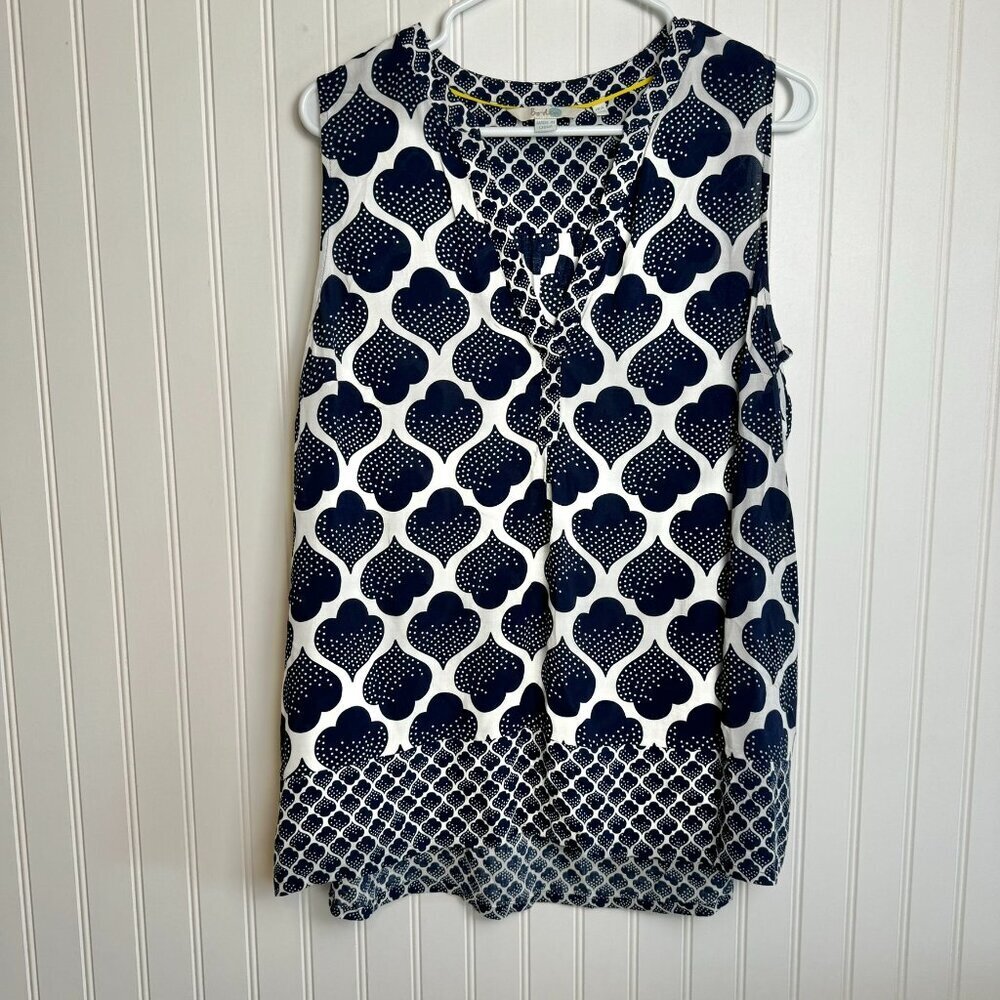 Boden Navy and White Sleeveless Blouse